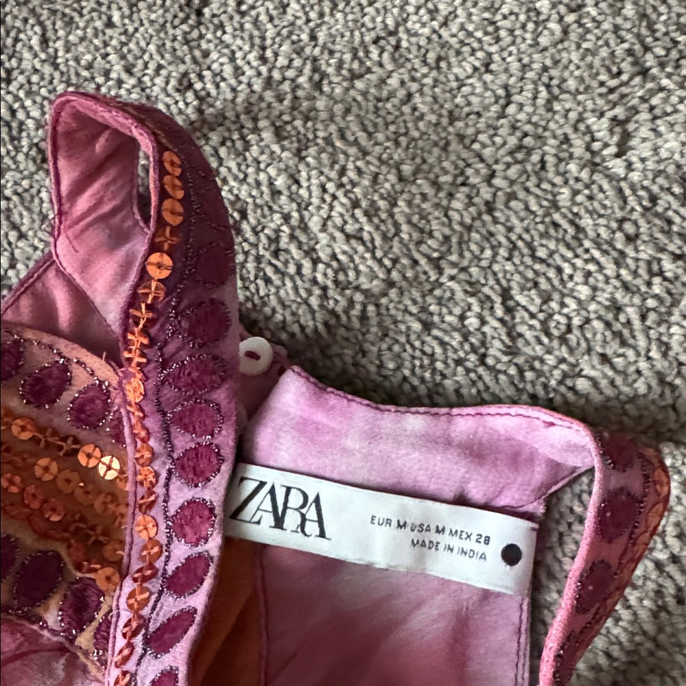 Zara Pink Orange Ombre Halter Chiffon Midi Dress Size M Tie Dye - Picture 3 of 8
